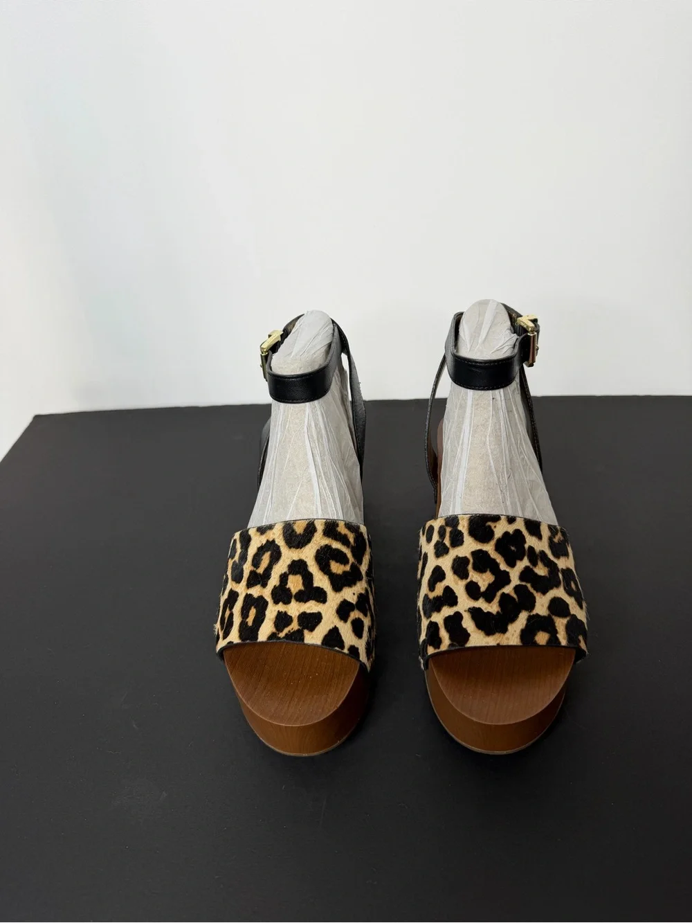 Sam Edelman Leopard Print Wedge Sandals with Black Ankle Strap